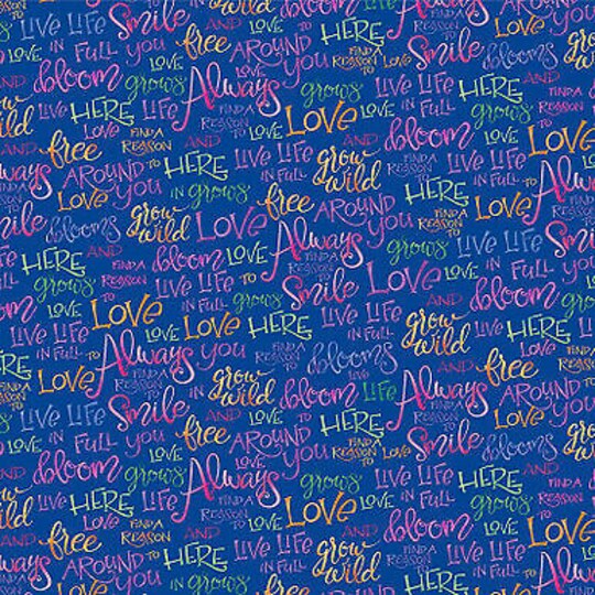 P & B Textiles; Full Bloom Floral Dark Blue Writing by P and B Textiles Cotton Fabric BTY; Category:Crafting Fabric; Image:1